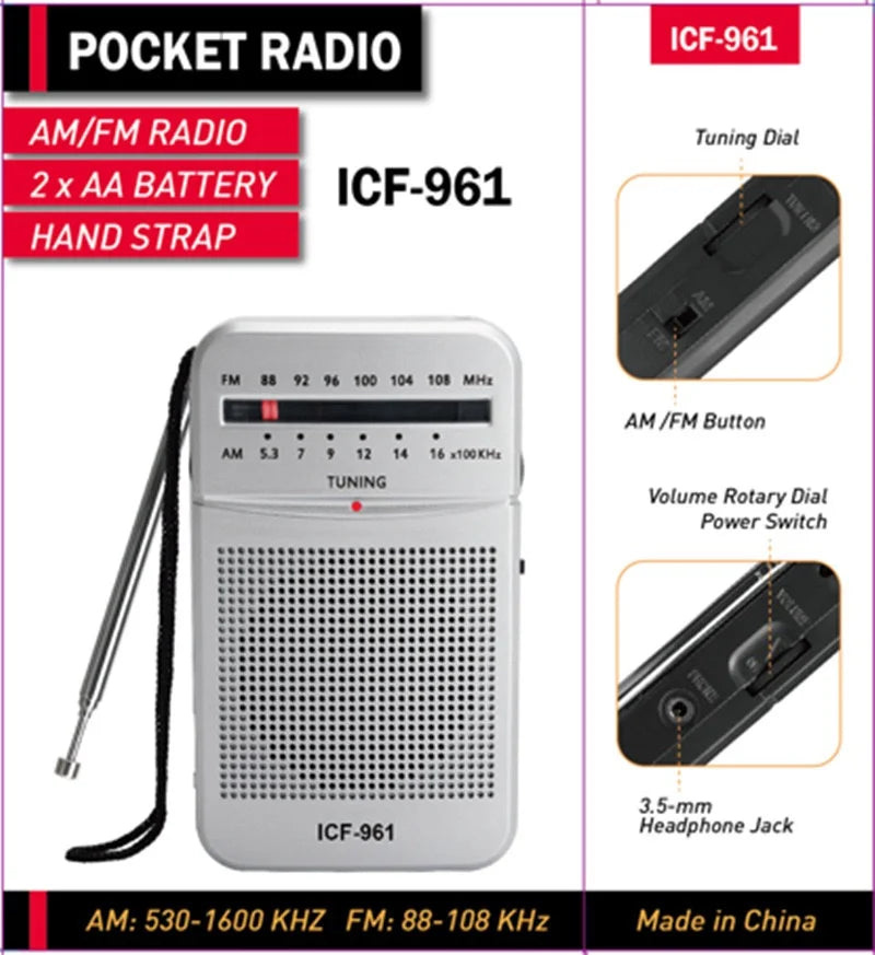 Mini Radio AM FM Bateria
