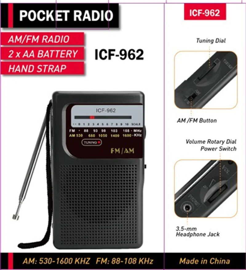 Mini Radio AM FM Bateria